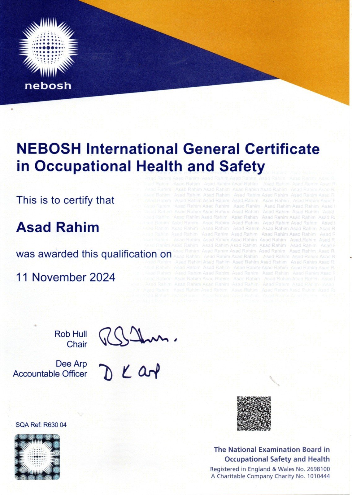 NEBOSH Certificate